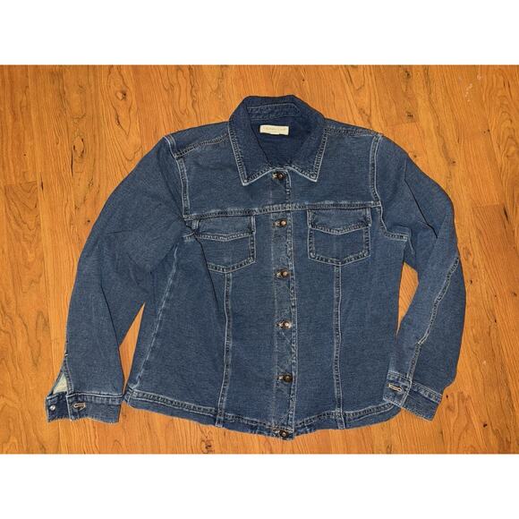 COLDWATER CREEK Jean Jacket Women’s Petite PM Blue Stretch Denim Boho EUC - Picture 1 of 4